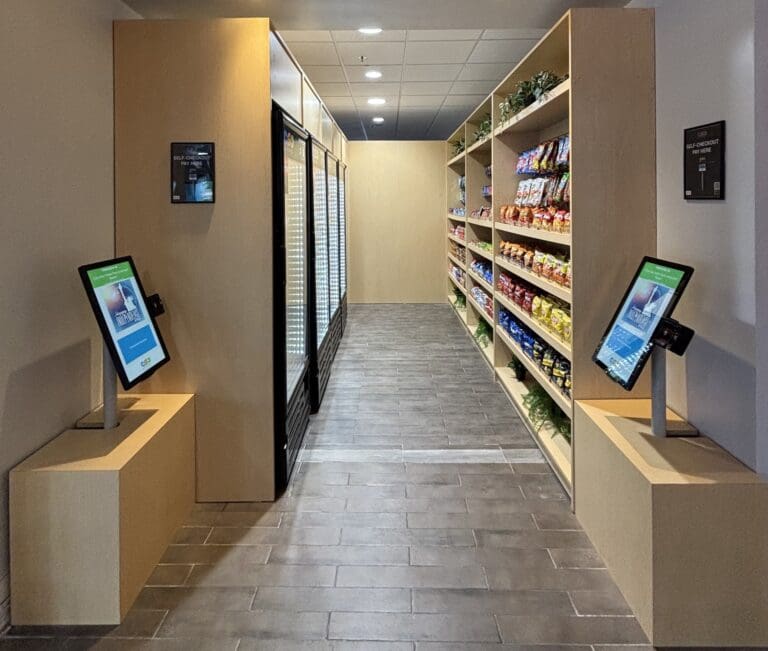 Self-checkout terminals in a hotel market